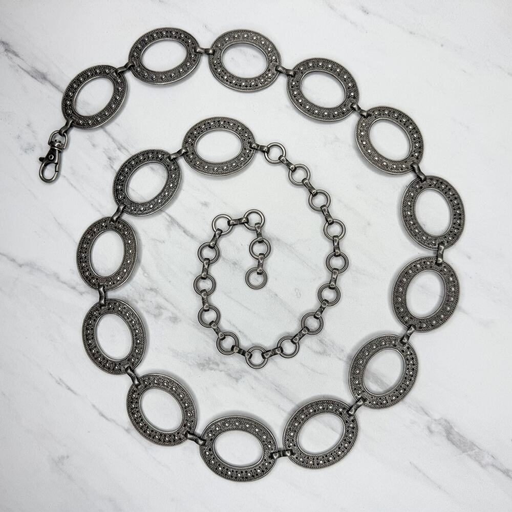 Studded Oval Chain Belt Silver Tone Boho Y2K Plus One Size (OS) ✨